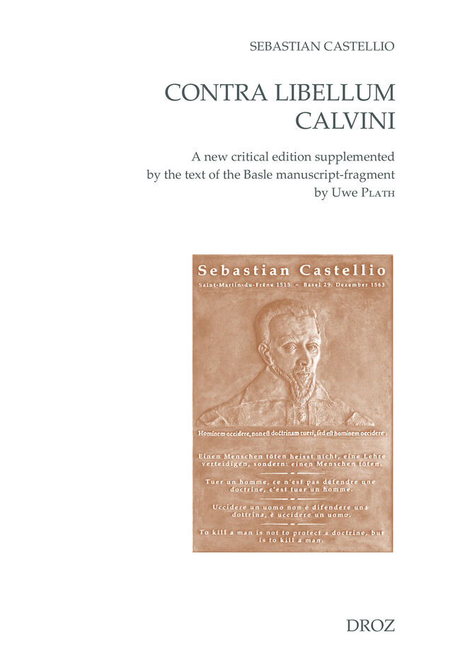 Contra libellum Calvini - Sébastien Castellion - Librairie Droz