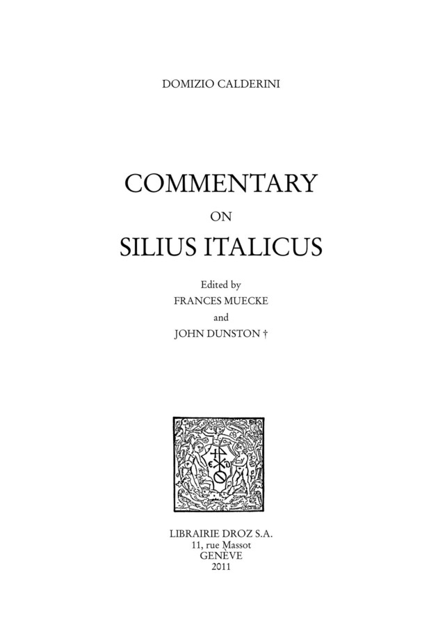 Commentary on Silius Italicus - Domizio Calderini - Librairie Droz