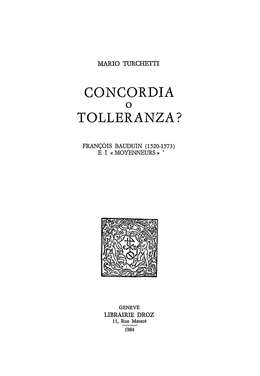 Concordia o tolleranza? François Bauduin (1520-1573) e i «Moyenneurs»