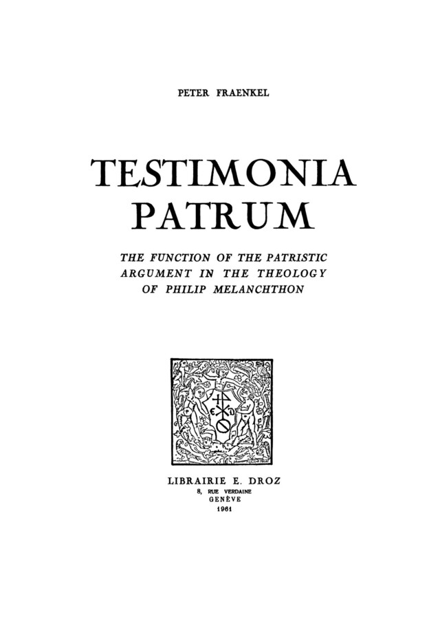 Testimonia Patrum - Peter Fraenkel - Librairie Droz