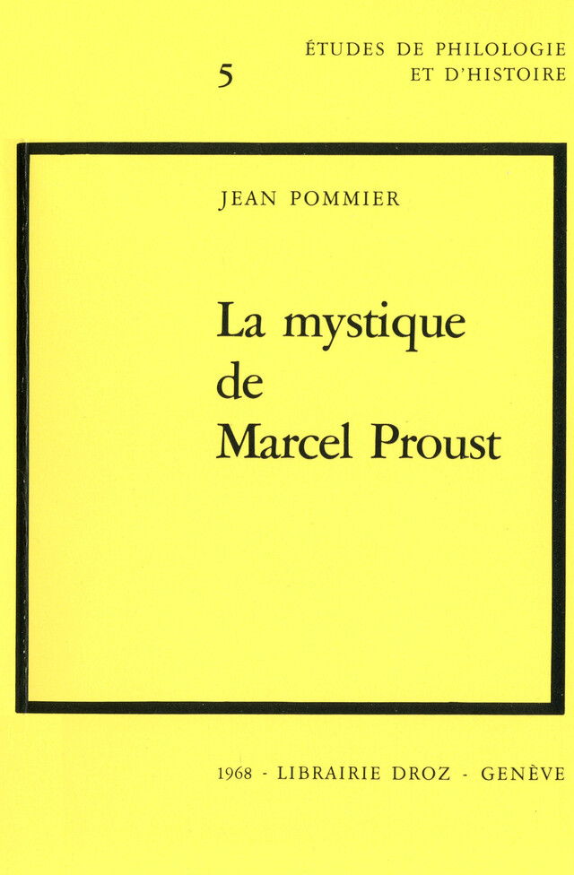 La Mystique de Marcel Proust - Jean Pommier - Librairie Droz