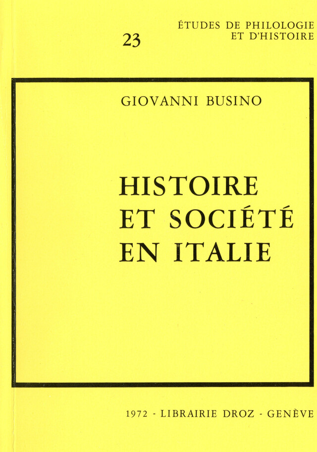 Histoire et société en Italie - Giovanni Busino - Librairie Droz