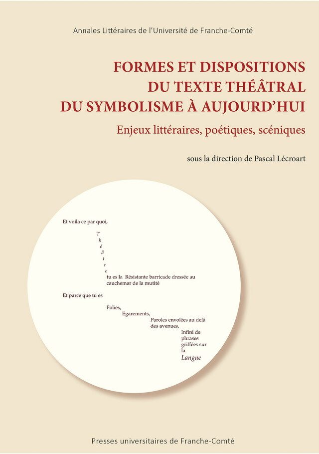 Formes et dispositions du texte théâtral du symbolisme à aujourd’hui -  - Presses universitaires de Franche-Comté