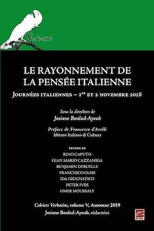 Le rayonnement de la pensée Italienne - Cahiers Verbatim V - Josiane Boulad-Ayoub - Presses de l'Université Laval