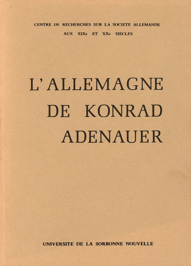 L'Allemagne de Konrad Adenauer -  - Presses Sorbonne Nouvelle via OpenEdition