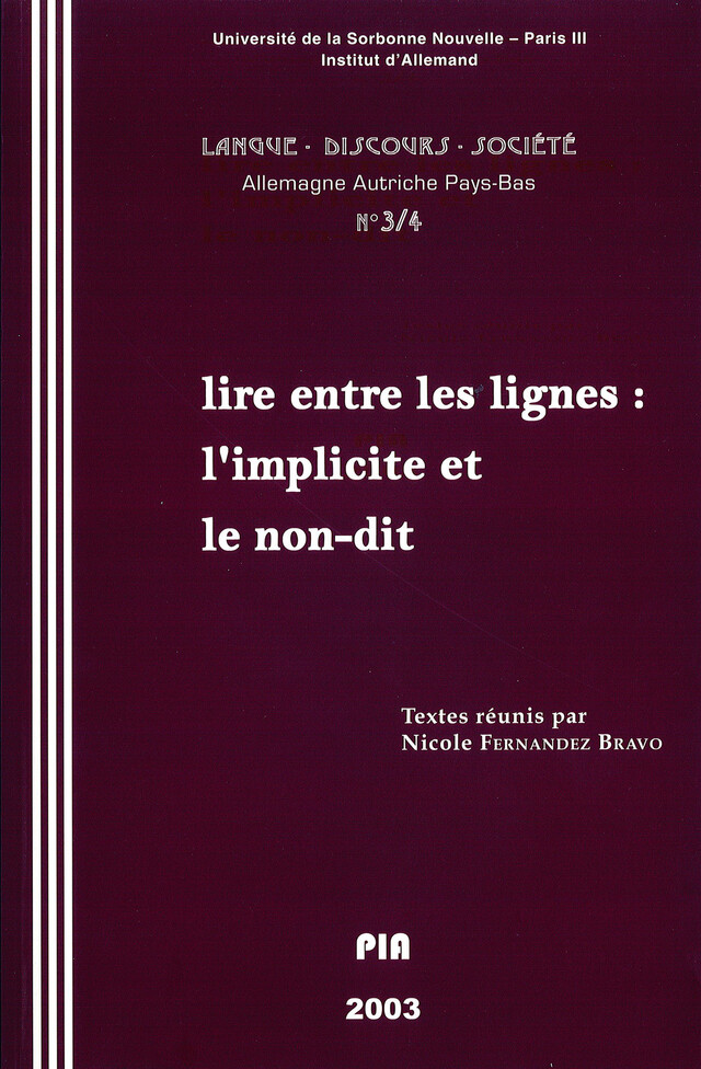 Lire entre les lignes: l'implicite et le non-dit -  - Presses Sorbonne Nouvelle via OpenEdition