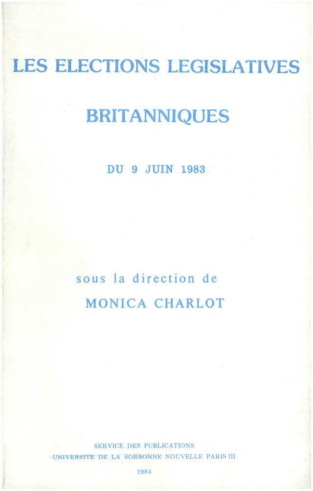 Les Élections législatives britanniques du 9 juin 1983 -  - Presses Sorbonne Nouvelle via OpenEdition