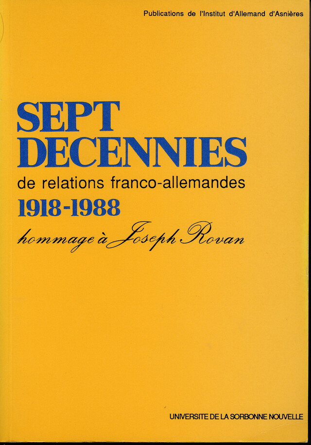 Sept décennies de relations franco-allemandes 1918-1988 -  - Presses Sorbonne Nouvelle via OpenEdition