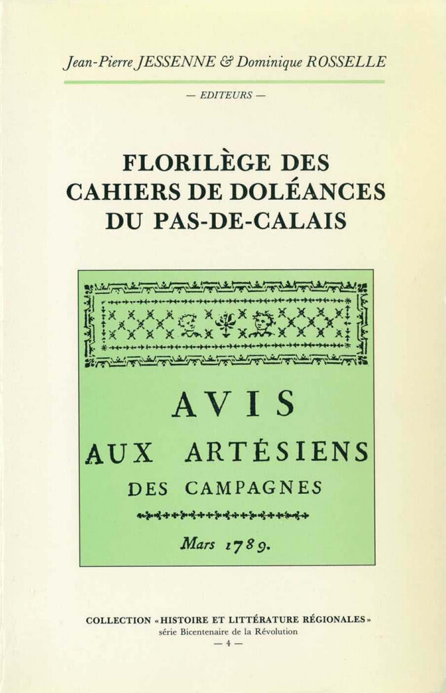 Florilège des Cahiers de doléances du Pas-de-Calais -  - Publications de l’Institut de recherches historiques du Septentrion