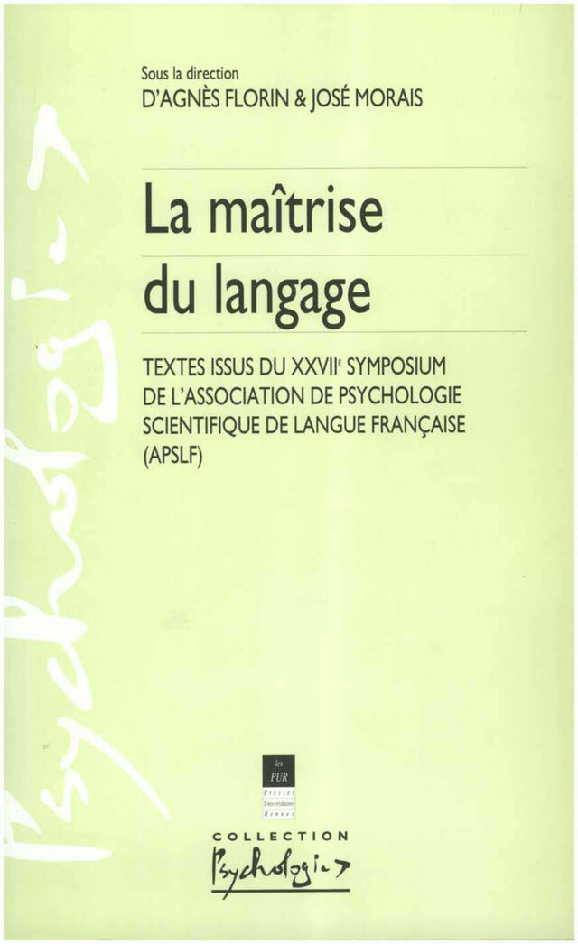 La maîtrise du langage -  - Presses universitaires de Rennes