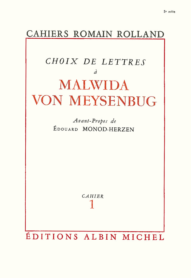 Choix de lettres à Malwida von Meysenbug - Romain Rolland - Albin Michel