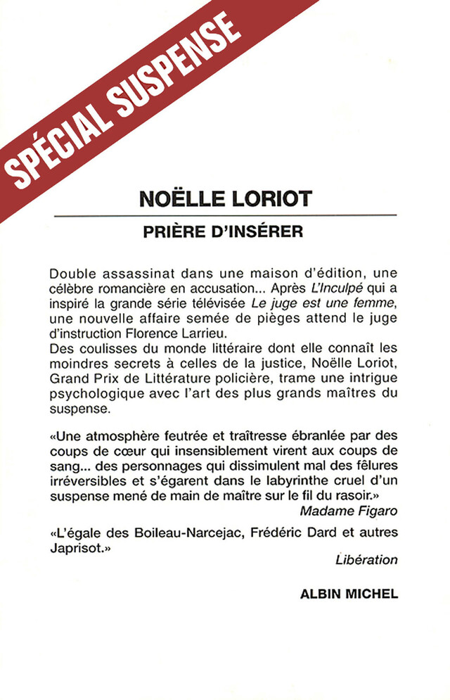 Prière d'insérer - Noëlle Loriot - Albin Michel
