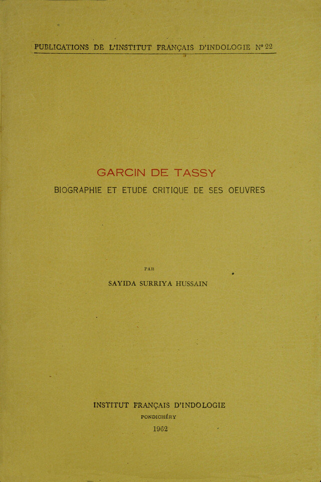 Garcin de Tassy - Sayida Hussain Surriya - Institut français de Pondichéry