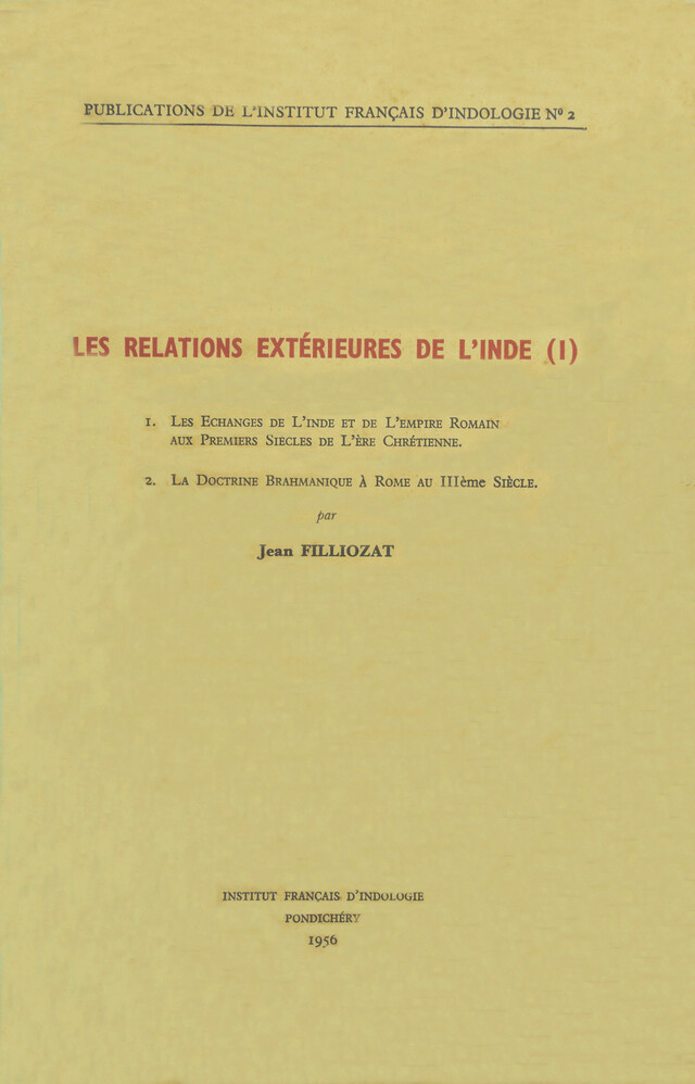 Les relations extérieures de l'Inde (I) - Jean Filliozat - Institut français de Pondichéry