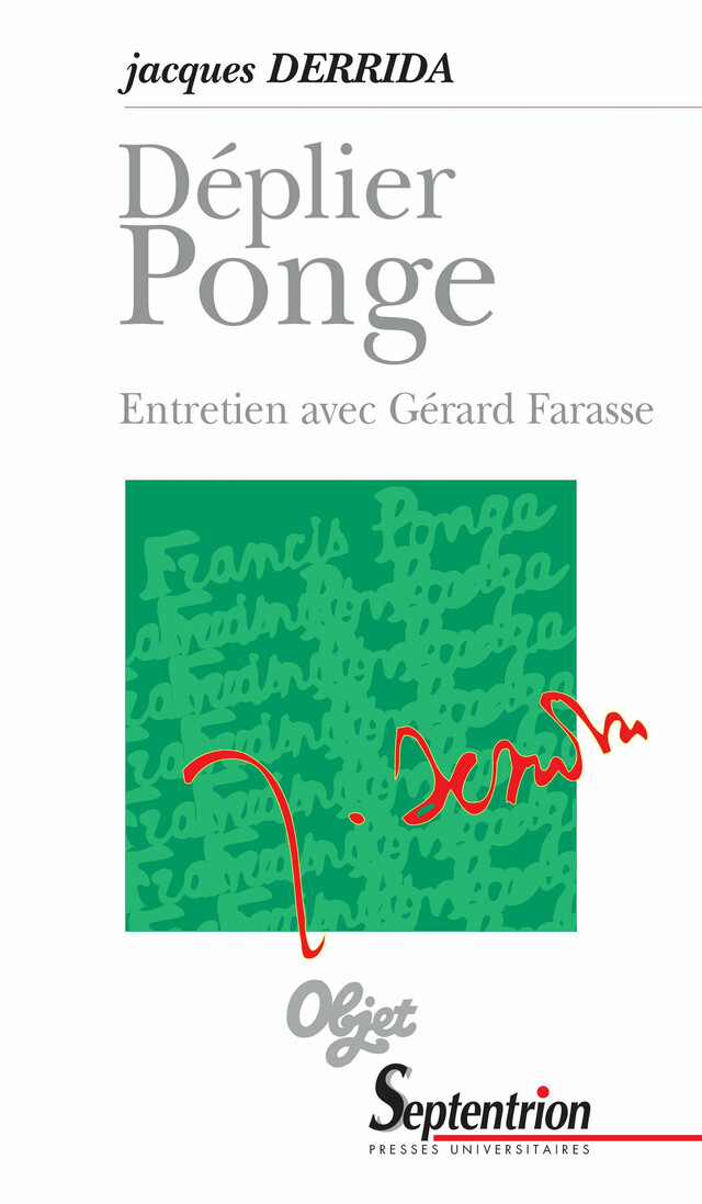 Déplier Ponge - Jacques Derrida, Gérard Farasse - Presses Universitaires du Septentrion