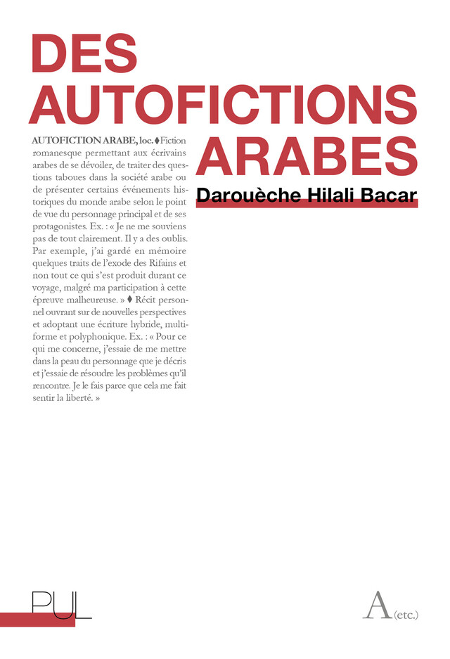 Des autofictions arabes - Darouèche Hilali Bacar - Presses universitaires de Lyon