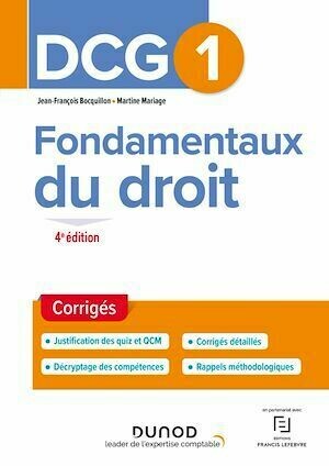 DCG 1 Fondamentaux du droit - Corrigés - 4e éd. - Jean-François Bocquillon, Martine Mariage - Dunod