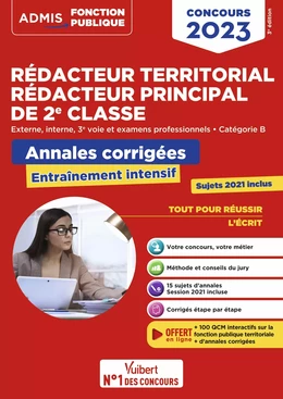 Annales corrigées  Rédacteur territorial et Rédacteur principal 2e classe - Catégorie B - Concours 2023