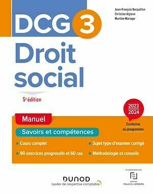 DCG 3 - Droit social - Manuel 2023-2024 - Jean-François Bocquillon, Martine Mariage, Christine Alglave - Dunod