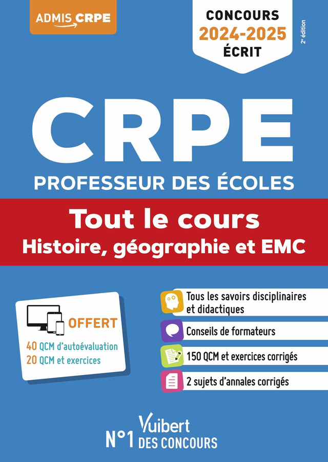 Histoire, Géographie et EMC - CRPE 2024-2025 - Tout-en-un - Marc Loison, Sylvie Considère, André Janson, Nicolas Lebrun, Bernard Malczyk - Vuibert