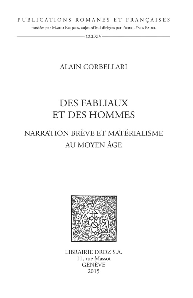 Des fabliaux et des hommes - Alain Corbellari - Librairie Droz