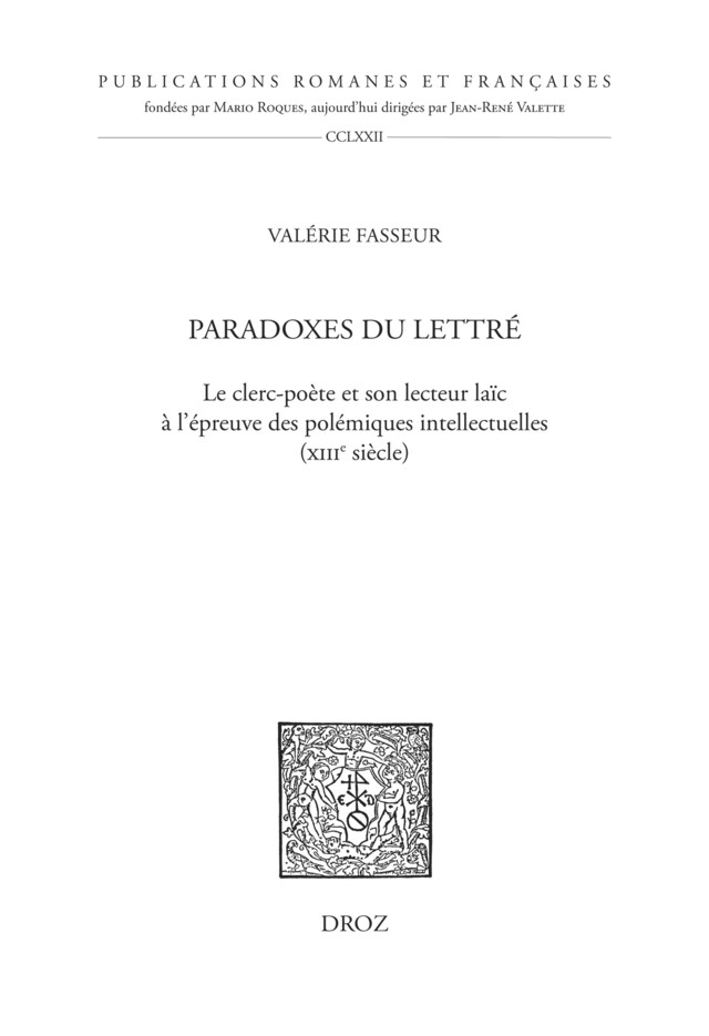 Paradoxes du lettré - Valérie Fasseur - Librairie Droz