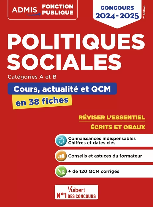 Politiques sociales - Cours, actualité et QCM - Concours de catégories A et B - L'essentiel en 38 fiches - Christelle Jamot-Robert, Rémi Pérès - Vuibert