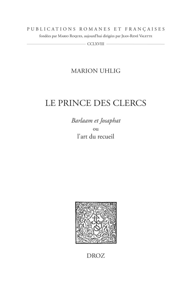 Le prince des clercs - Marion Uhlig - Librairie Droz