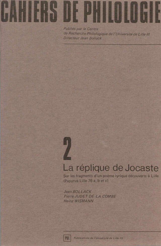 La réplique de Jocaste - Jean Bollack, Pierre Judet de la Combe, Heinz Wismann - Presses Universitaires du Septentrion