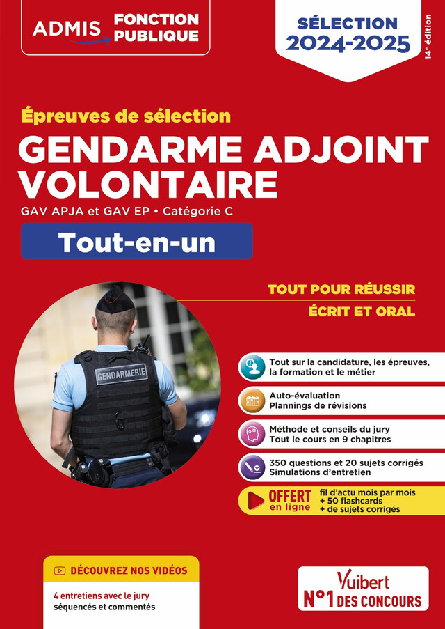 Épreuves de sélection Gendarme adjoint volontaire - Catégorie C - Tout-en-un - Vidéos offertes : 4 entretiens commentés - Bernadette Lavaud, François Lavedan - Vuibert
