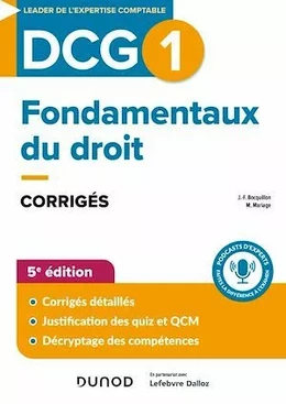 DCG 1 - Fondamentaux du droit - Corrigés - 5e éd.