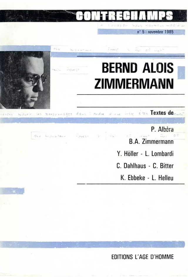 Bernd Alois Zimmermann -  - Éditions Contrechamps