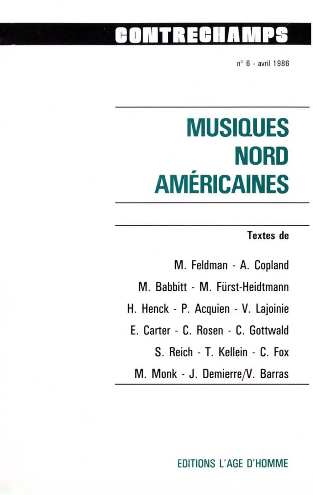 Musiques nord-américaines -  - Éditions Contrechamps