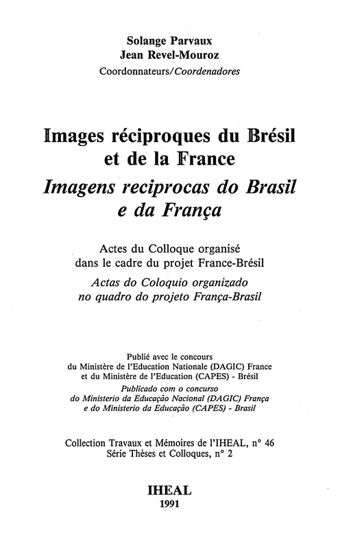 Images réciproques du Brésil et de la France -  - Éditions de l’IHEAL