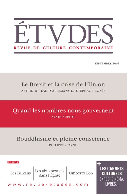 Etudes Septembre 2016 -  Collectif - Revue Études