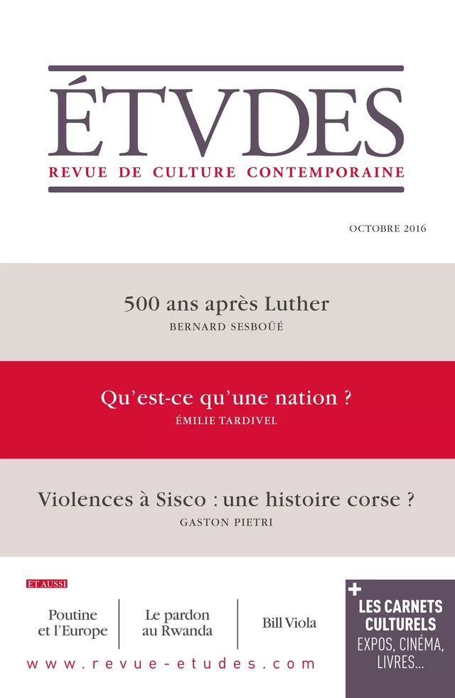 Etudes Octobre 2016 -  Collectif - Revue Études