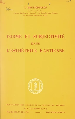 Forme et subjectivité dans l'esthétique kantienne