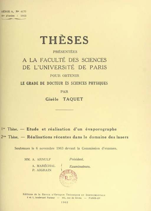 Étude et réalisation d'un évaporographe - Gisèle Taquet - FeniXX réédition numérique