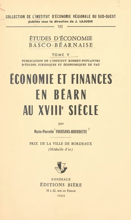 Études d'économie basco-béarnaise (5). Économie et finances en Béarn au XVIIIe siècle