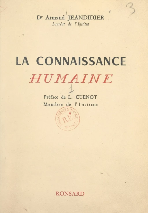 La connaissance humaine - Armand Jeandidier - FeniXX réédition numérique