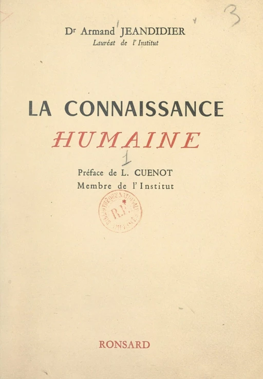 La connaissance humaine - Armand Jeandidier - FeniXX réédition numérique