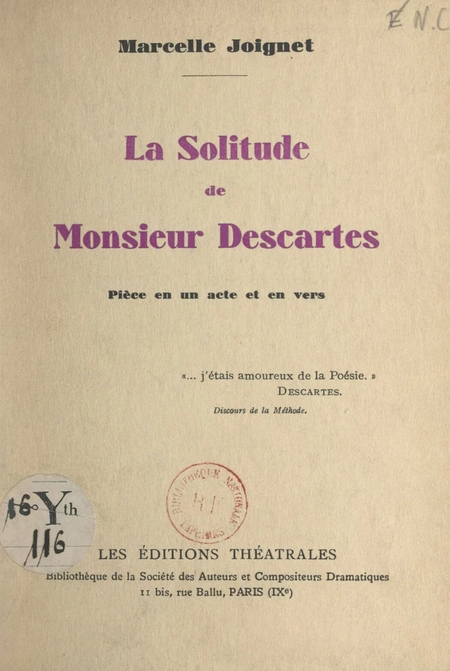 La solitude de Monsieur Descartes - Marcelle Joignet - FeniXX réédition numérique