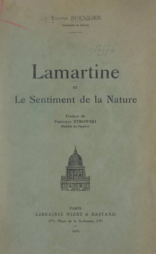 Lamartine et le sentiment de la nature - Yvonne Boeniger - FeniXX réédition numérique