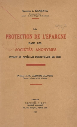 La protection de l'épargne dans les sociétés anonymes