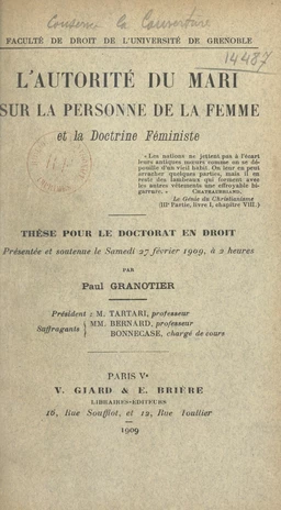 L'autorité du mari sur la personne de la femme et la doctrine féministe