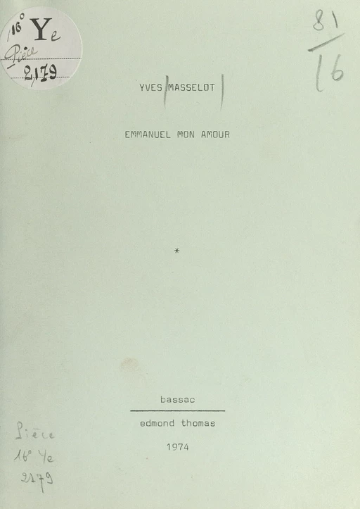 Emmanuel mon amour - Yves Masselot - FeniXX réédition numérique