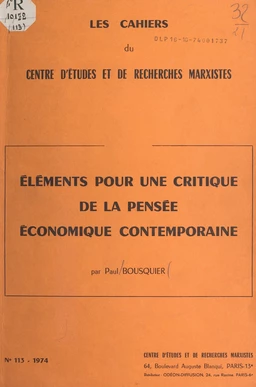 Éléments pour une critique de la pensée économique contemporaine