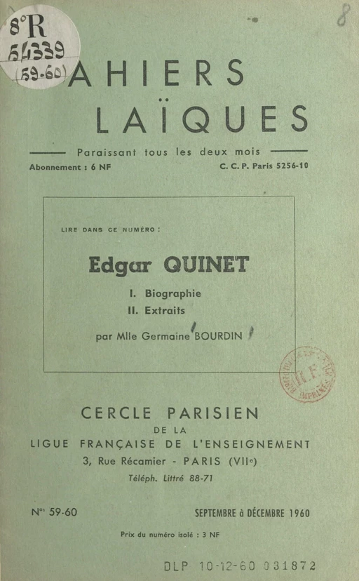 Edgar Quinet - Germaine Bourdin - FeniXX réédition numérique