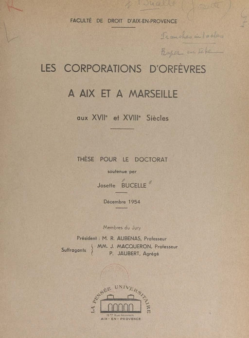 Les corporations d'orfèvres à Aix et à Marseille aux XVIIe et XVIIIe siècles - Josette Bucelle - FeniXX réédition numérique