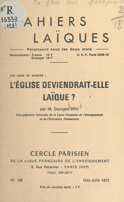 L'Église deviendrait-elle laïque ? - Georges Bru - FeniXX réédition numérique